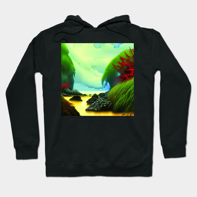 Green Jungle In The Sea Hoodie by Promen Art